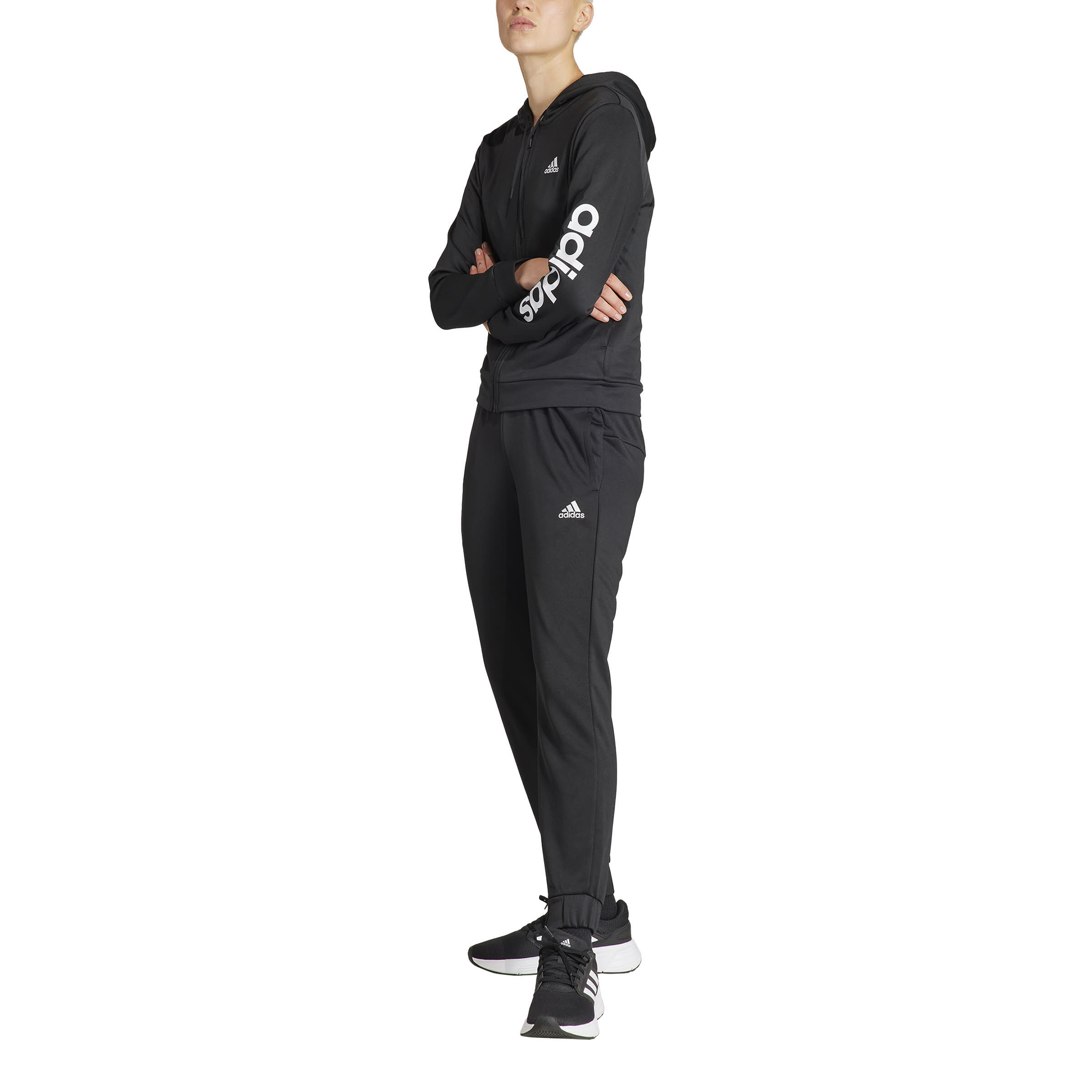 adidas Linear Damen Trainingsanzug Jogginganzug schwarz