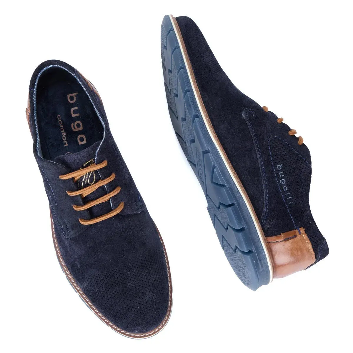 bugatti Lace-Up Schnürschuh Leder Herren blau