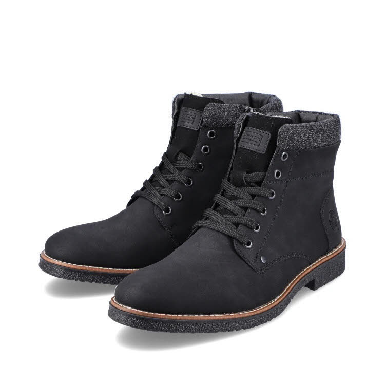 Rieker Herren Schnürstiefel Stiefelette Modeschuh gefüttert schwarz NEU