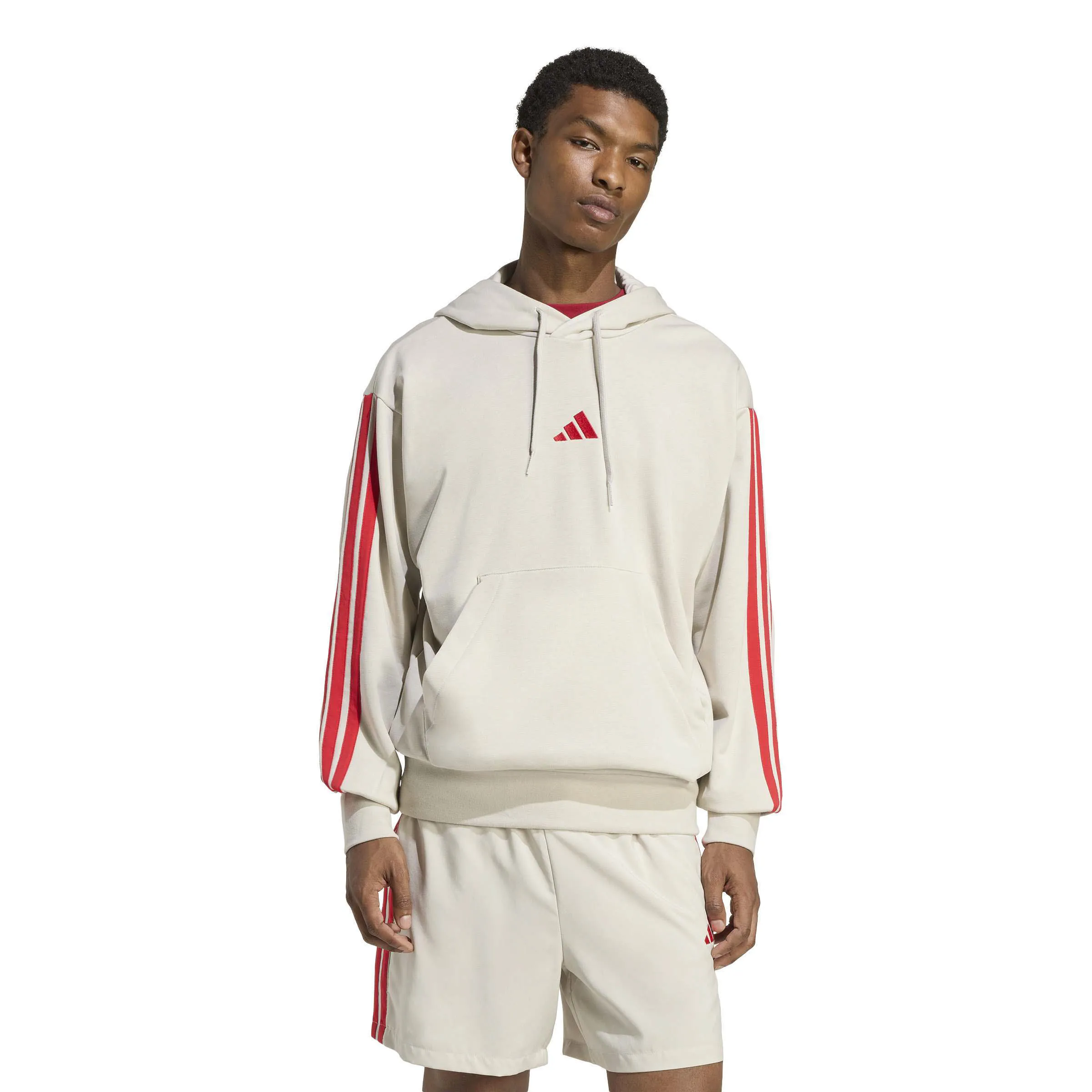 Adidas Essentials 3-Streifen Hoodie Herren weiß/rot