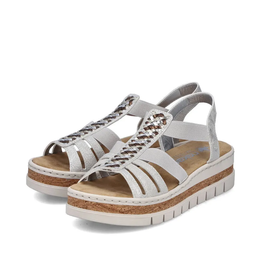 Rieker FSK Damen Sandalen Keilsandaletten silber