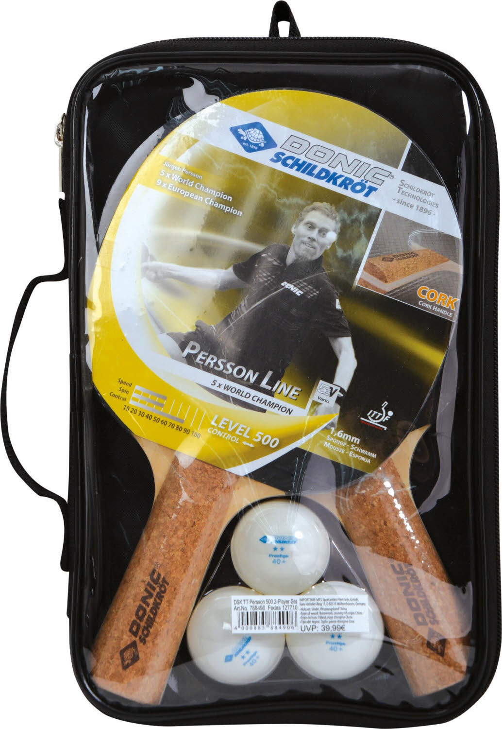 Donic Schildkröt Jörgen Persson Tischtennis-Set 2 Schläger 3 Bälle