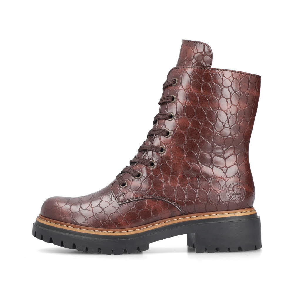 Rieker Biker Boots Damen Stiefelette Schnürstiefel Kurzstiefel gefüttert braun