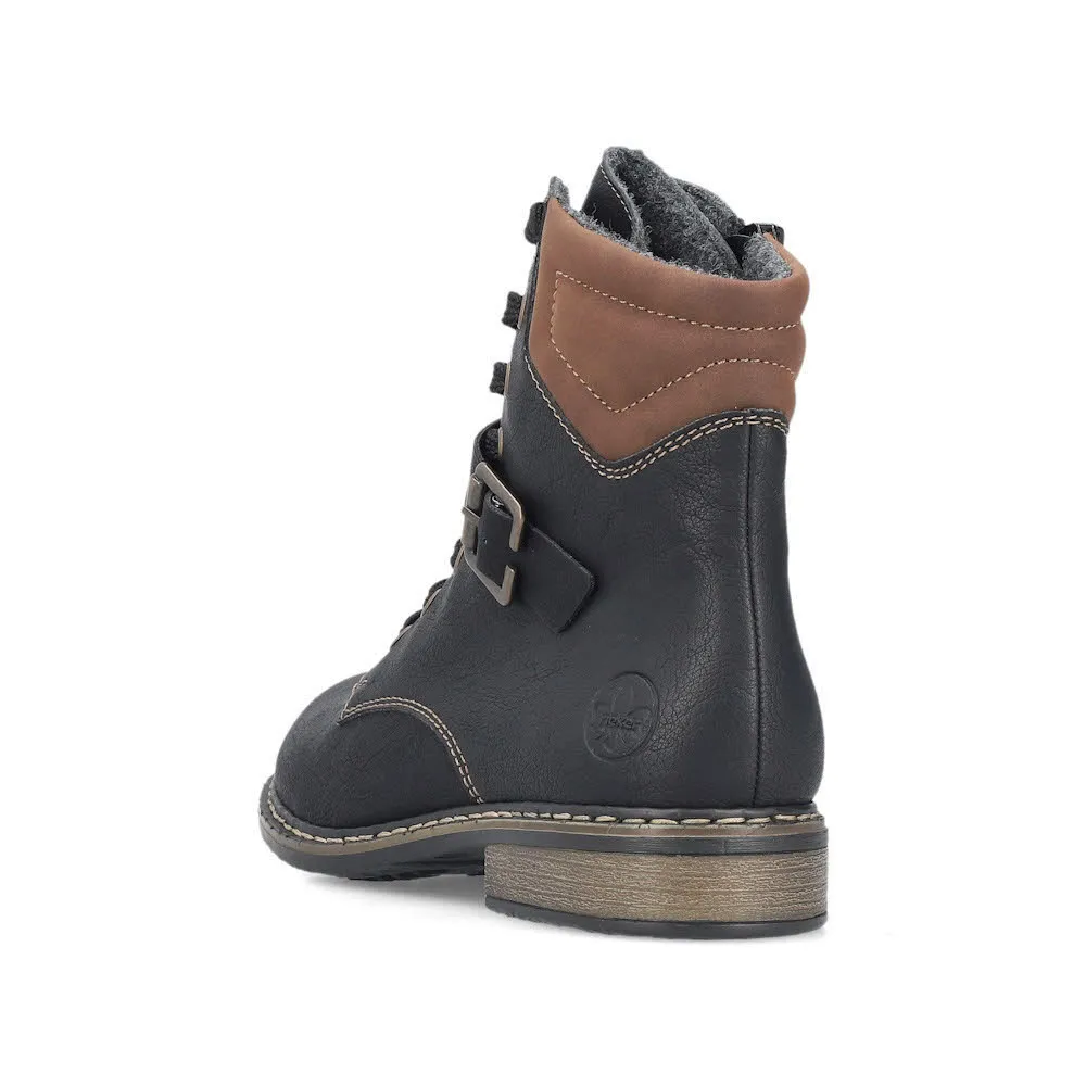 Rieker Schnürstiefel Damen Freizeitstiefel Kurzstiefel schwarz