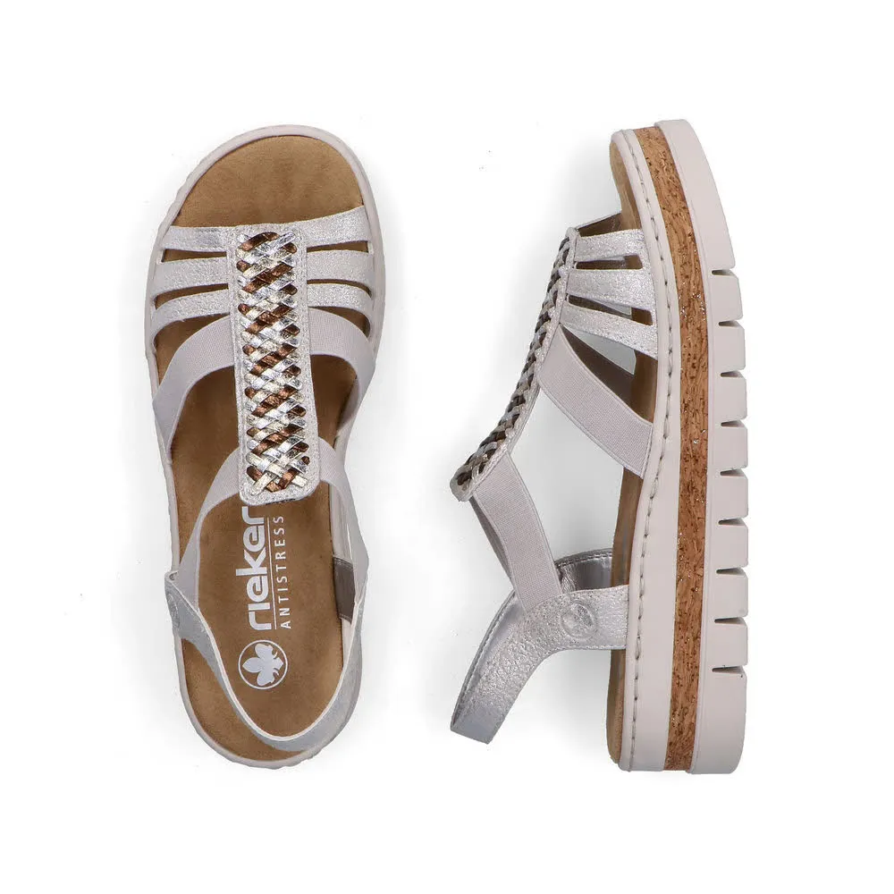 Rieker FSK Damen Sandalen Keilsandaletten silber