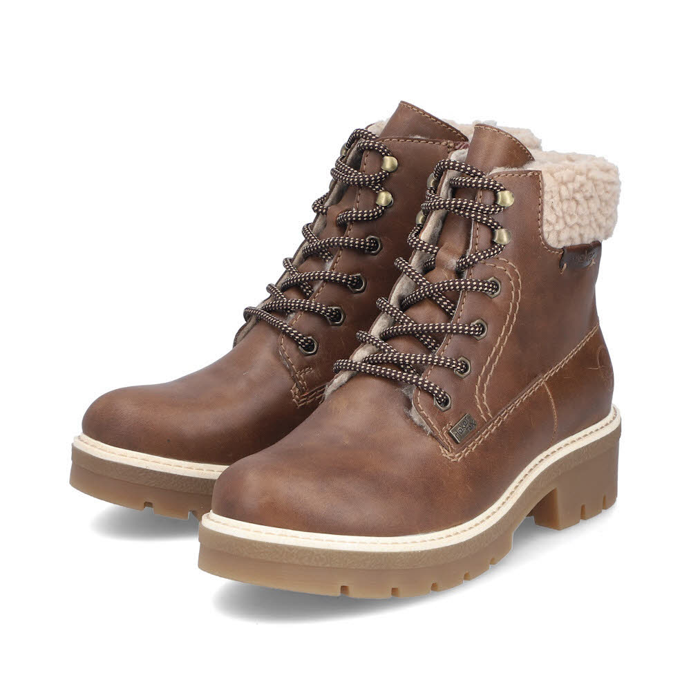 Rieker Damen Schnürstiefel Freizeitstiefel Stiefelette gefüttert braun