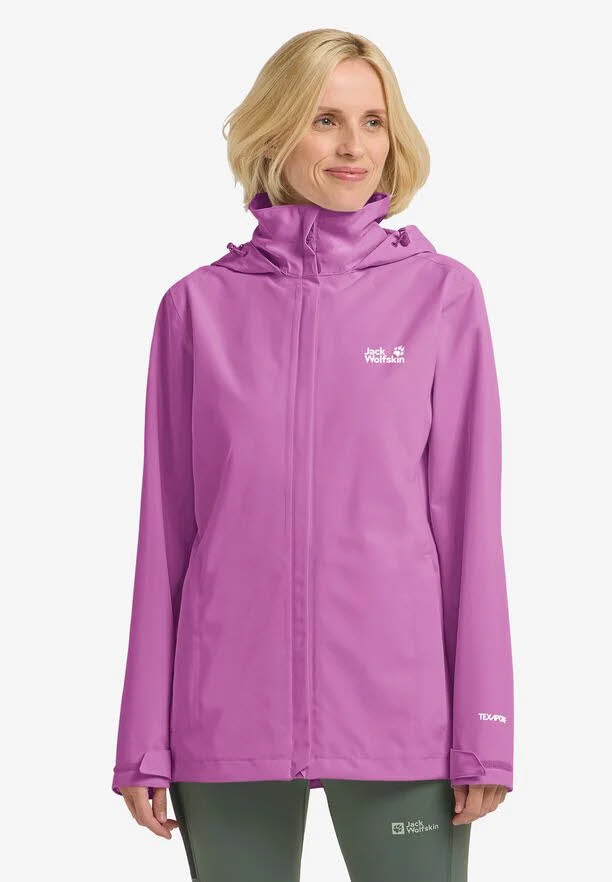 Jack Wolfskin Trail TIme 2l Jkt Damen wasserdichte Regenjacke mit Kapuze lila