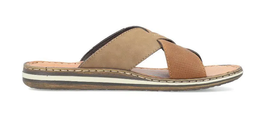 Rieker FSK Herren Sandalen Pantoletten terra/nuss/moro