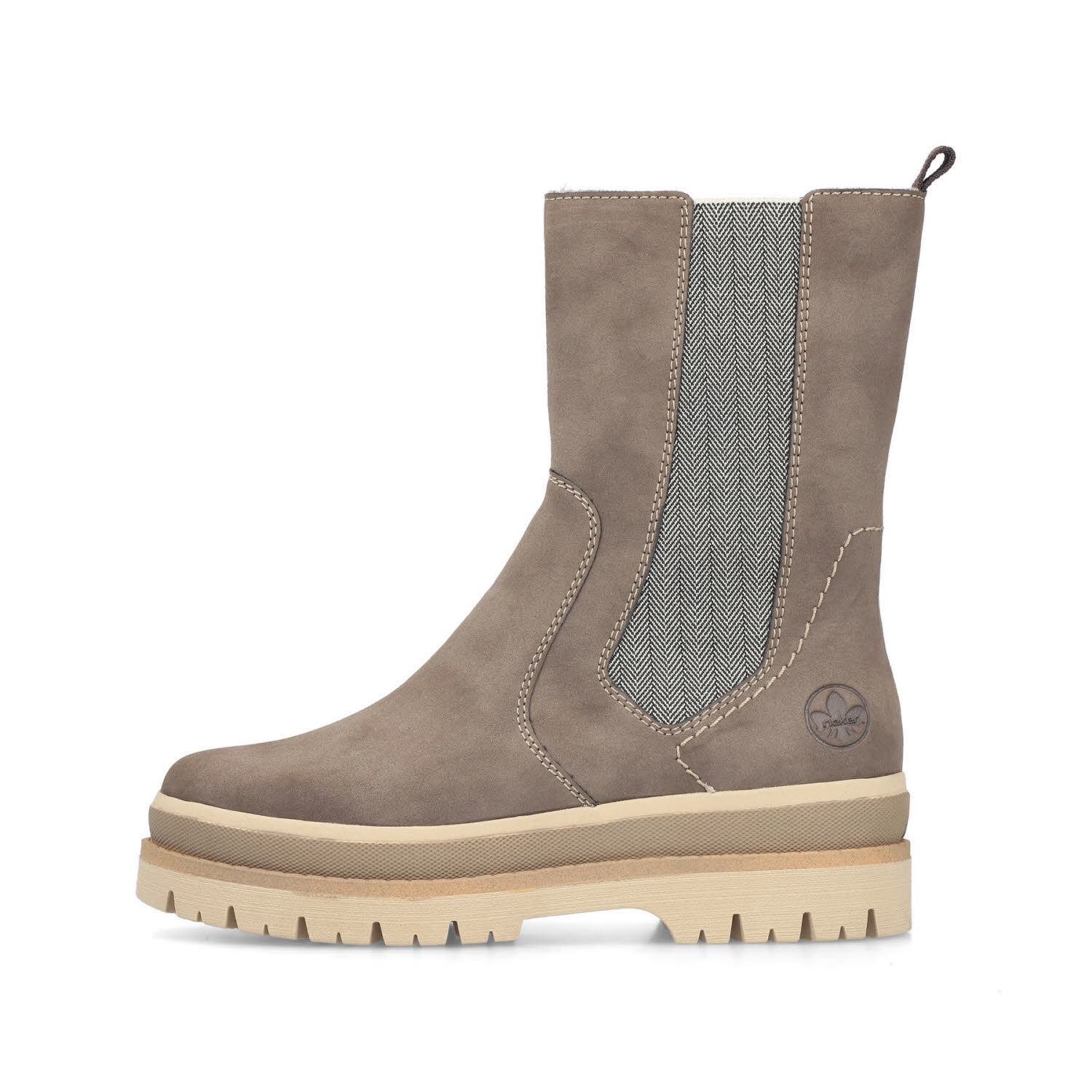 Rieker Chelsea Boots Damen Stiefelette Slipper Kurzstiefel Freizeitstiefel gefüttert mushroom/leinen