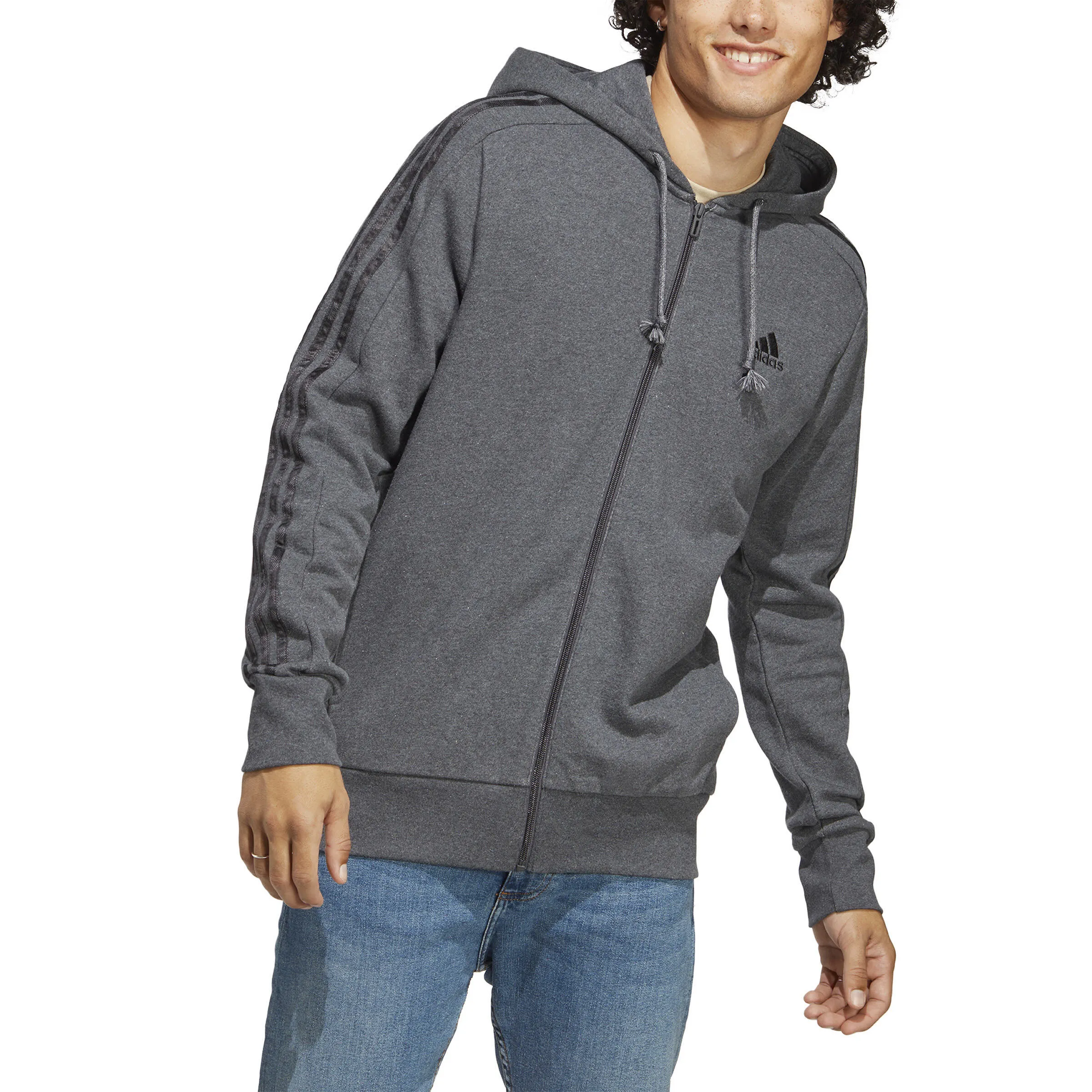 adidas M 3S FT FZ HD Herren Kapuzenjacke Trainingsweste grau NEU