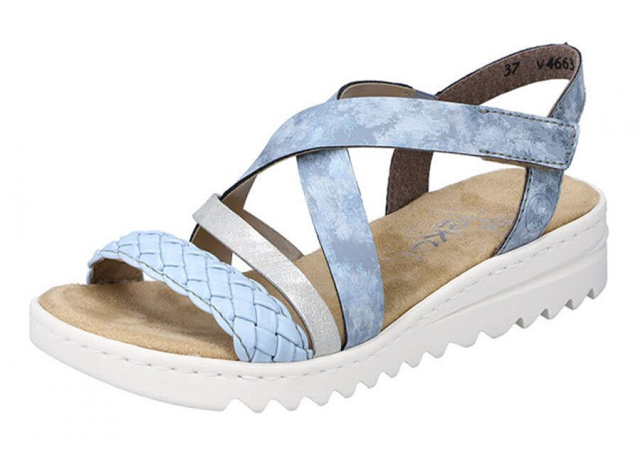 Rieker Damen Sandalen Keilsandaletten himmelblau silber NEU