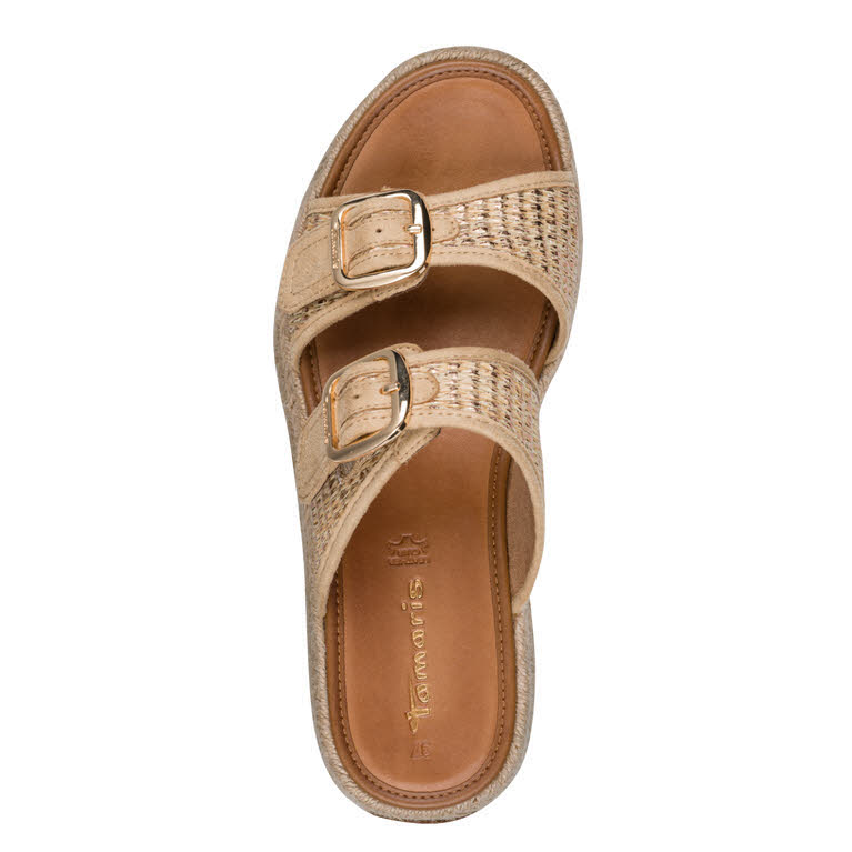 Tamaris Damen Pantoletten Sandalen beige