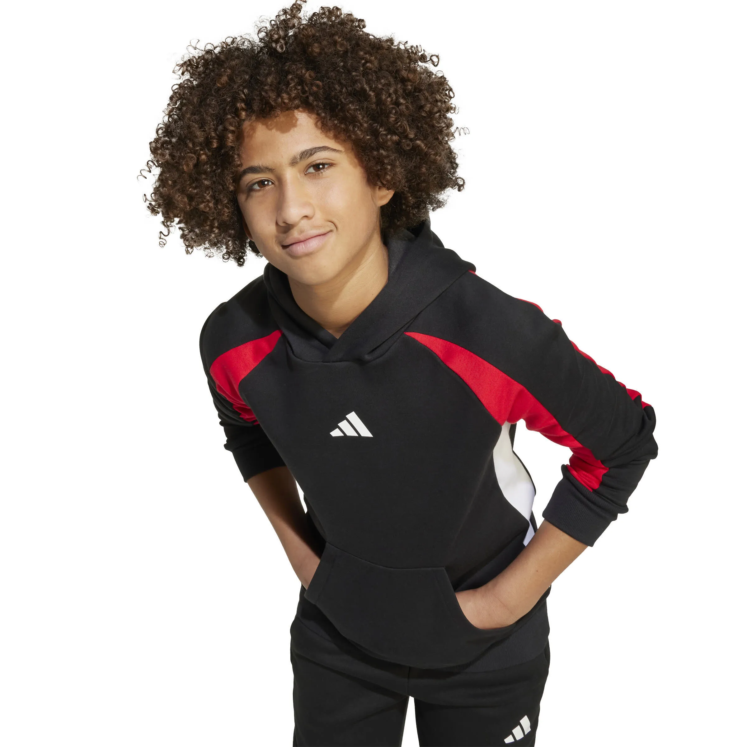 adidas Seasonal Essentials Colorblock Kinder Hoodie schwarz/rot