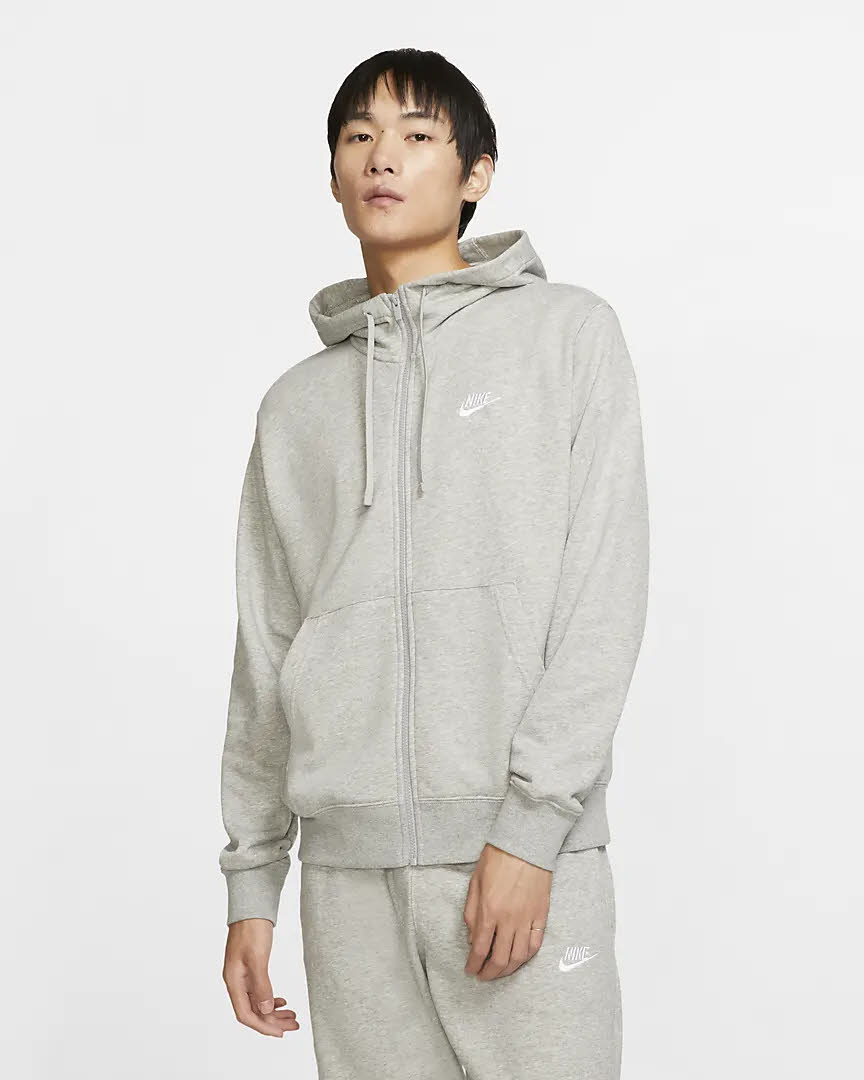 Nike M NSW CLUB HOODIE FZ FT Herren Sweatjacke Kapuzenjacke Sportweste grau NEU