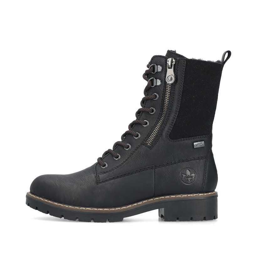 Rieker Damen Schnürstiefel Stiefelette gefüttert schwarz