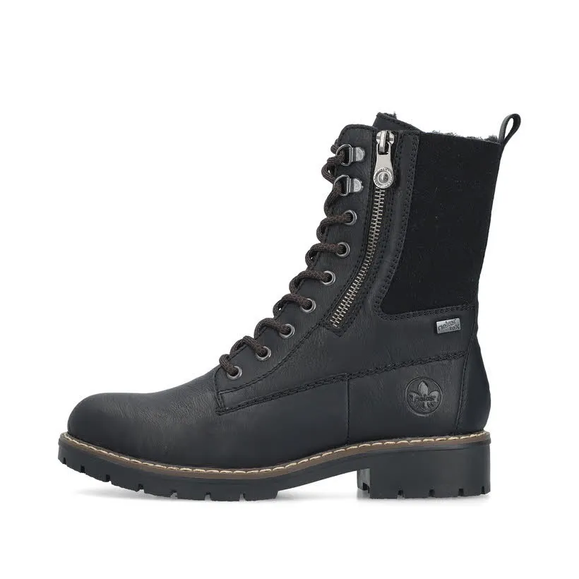 Rieker Damen Schnürstiefel Stiefelette gefüttert schwarz