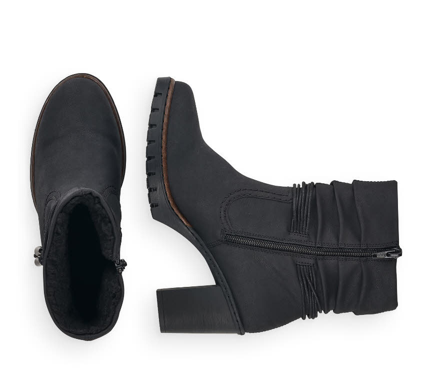 Rieker Damen Stiefeletten Slipper Absatzschuh Modeschuh tiefschwarz