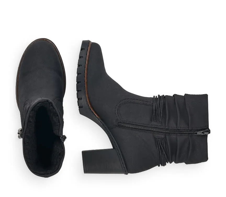 Rieker Damen Stiefeletten Slipper Absatzschuh Modeschuh tiefschwarz