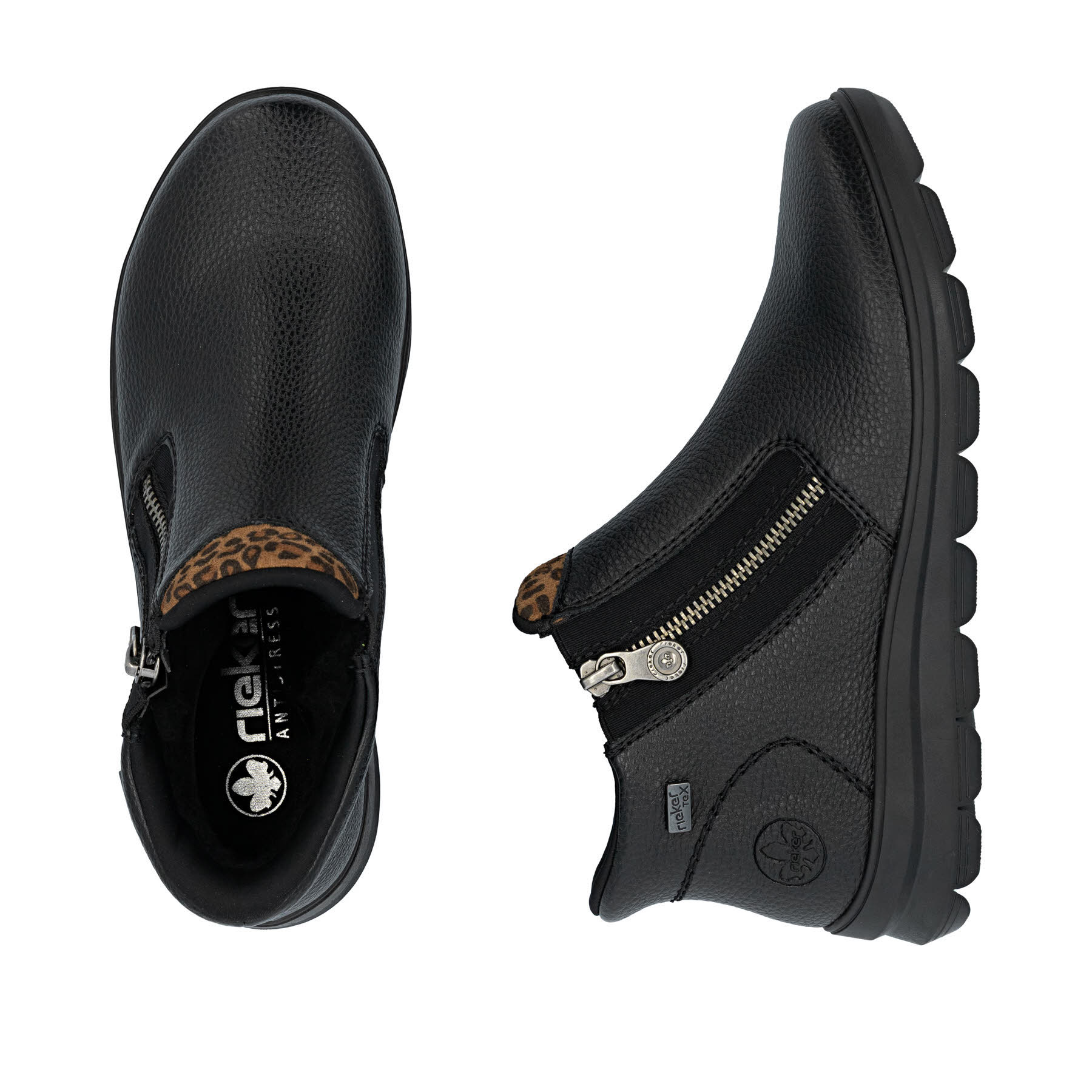Rieker Damen Kurzstiefel schwarz mit Leo-Optik