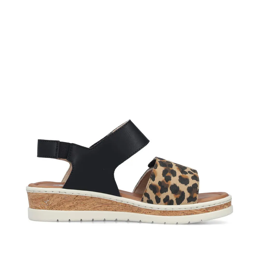 Rieker FSK Damen Riemchensandalen Sandaletten leoprint beige/schwarz