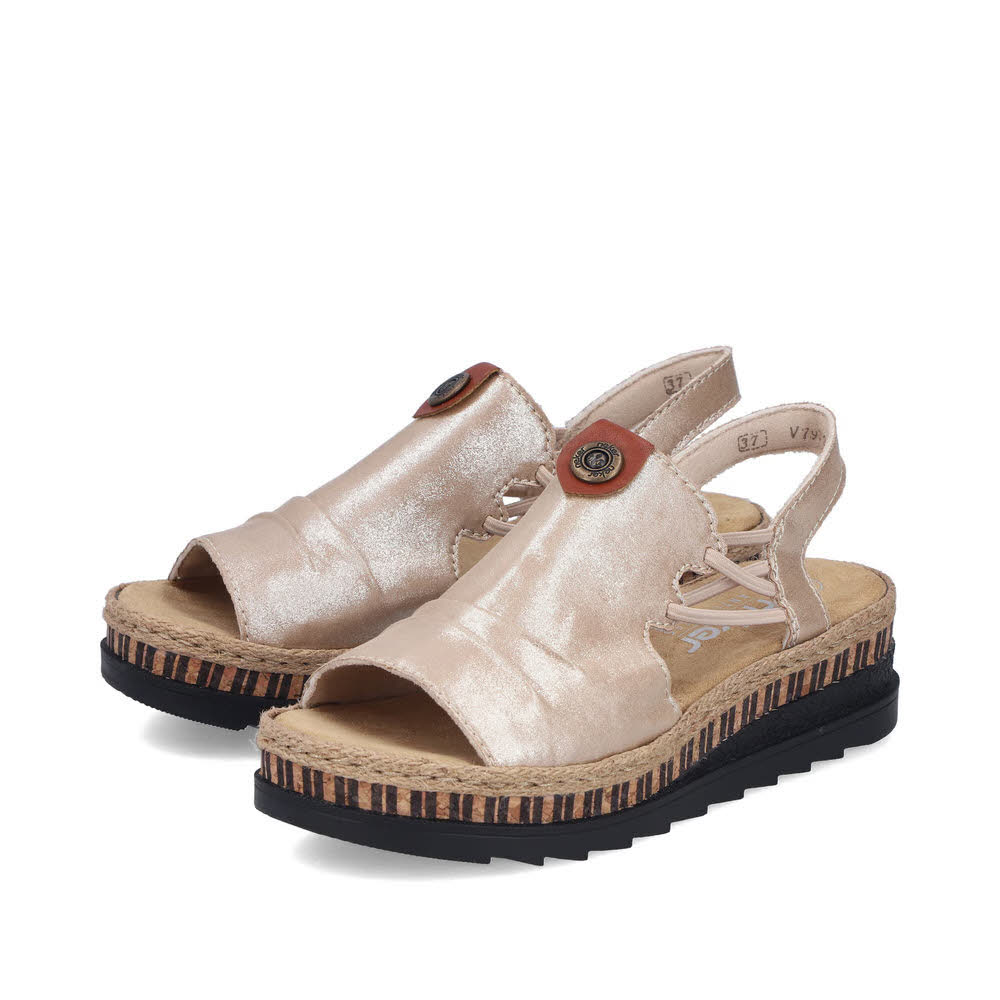 Rieker FSK Damen Sandalen Keilsandaletten Effektkunstleder beige