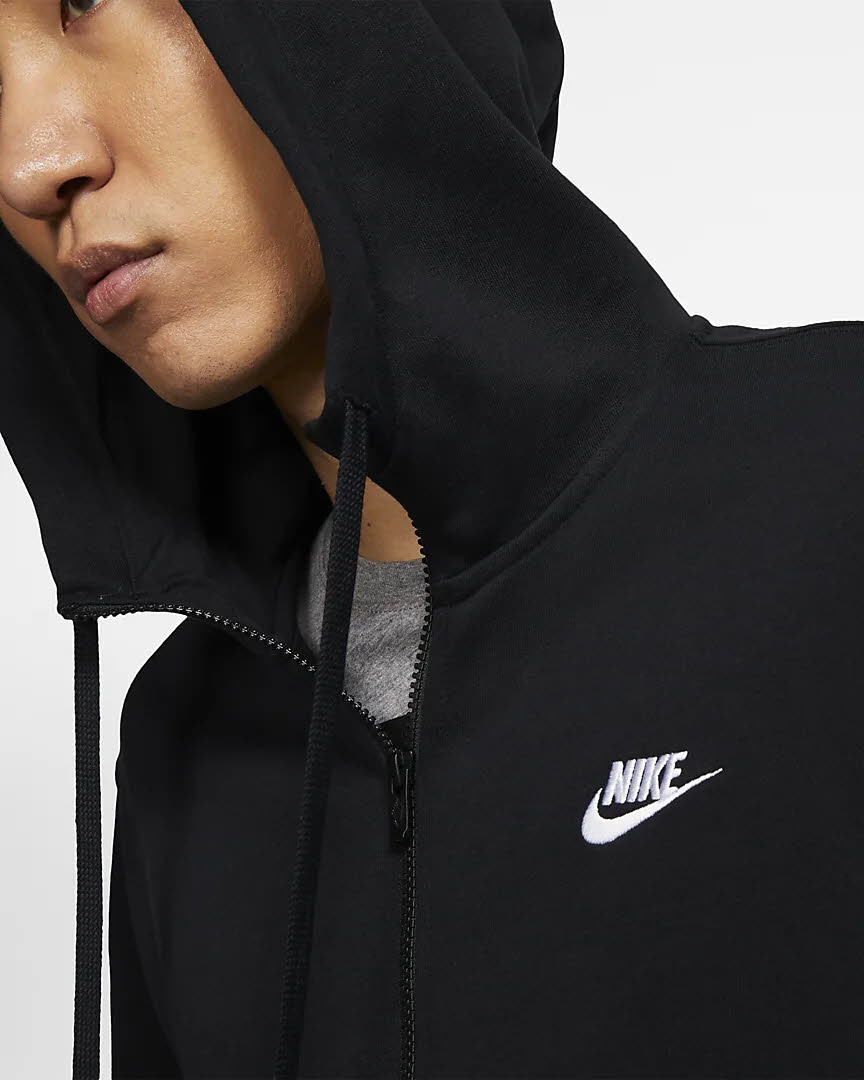 Nike M NSW CLUB HOODIE FZ FT Herren Sweatjacke Kapuzenjacke Sportweste schwarz NEU