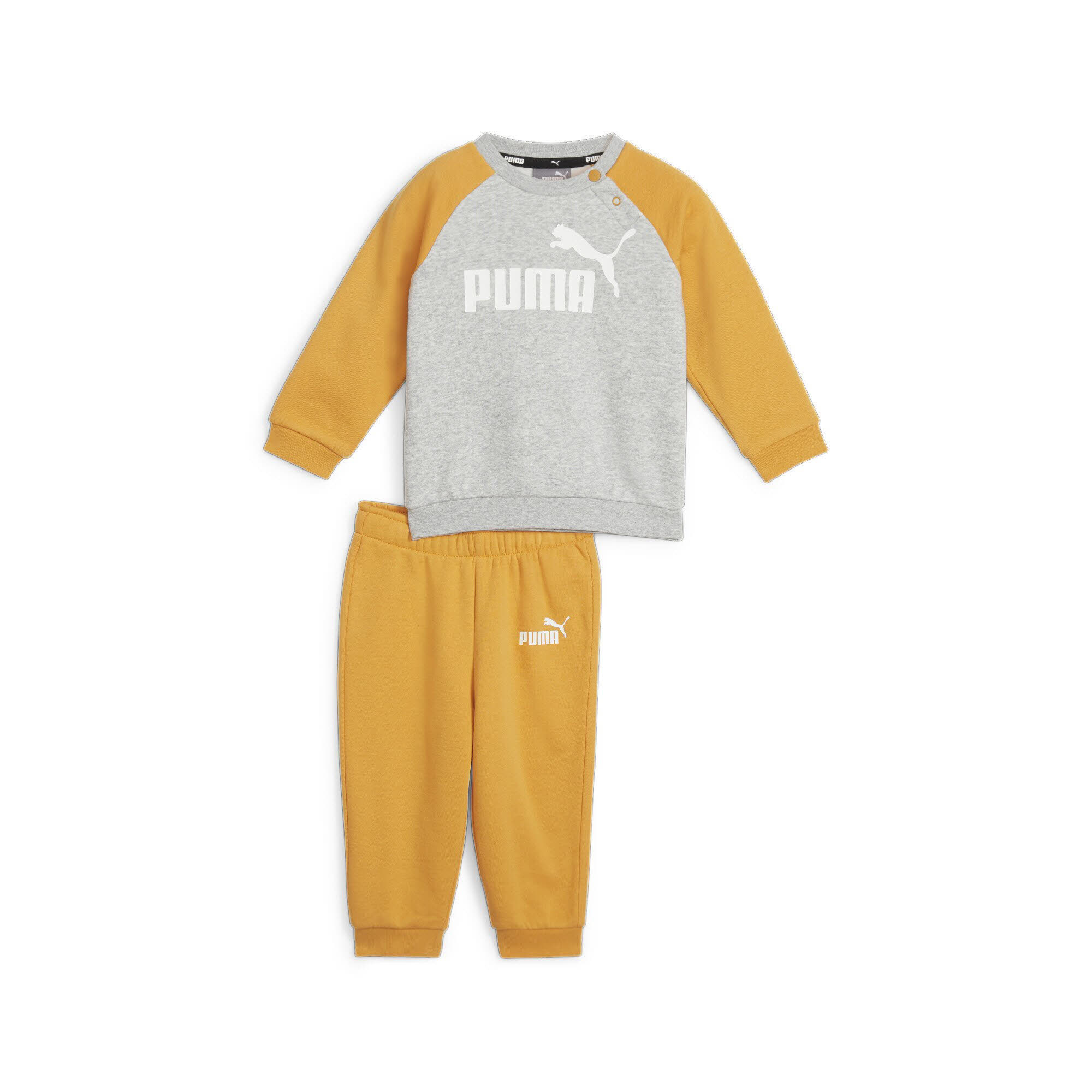Puma Minicats ESS Raglan Jogger FL Jogginganzug Kleinkinder Babys Jungen gelb grau