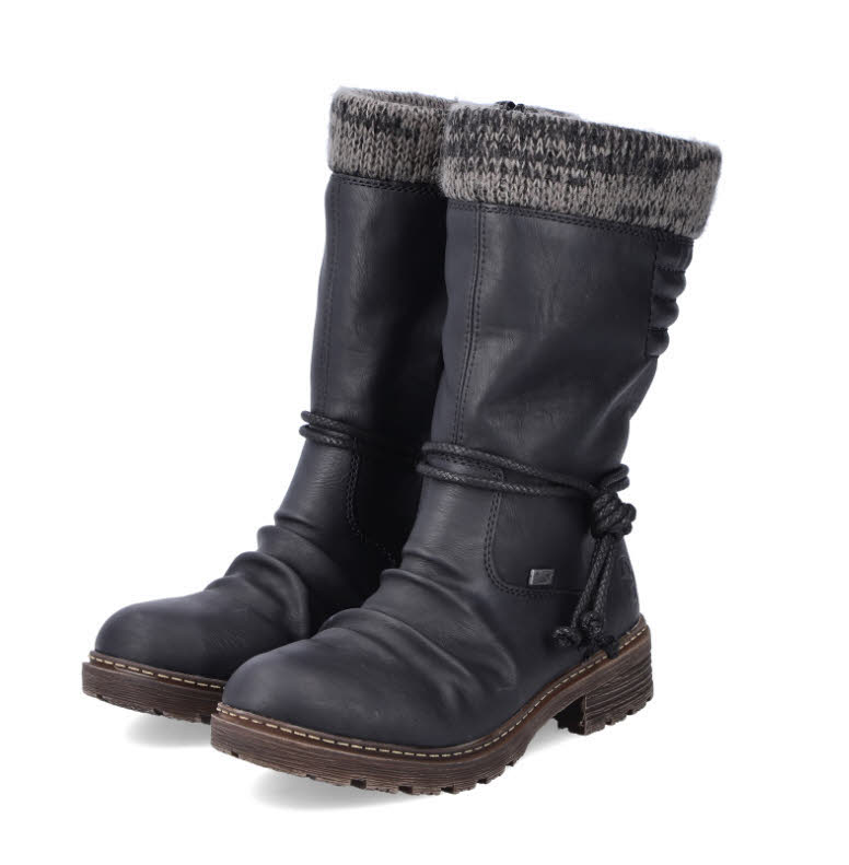 Rieker Damen Stiefel Stiefelette Gefüttert Winterstiefel Slipper schwarz