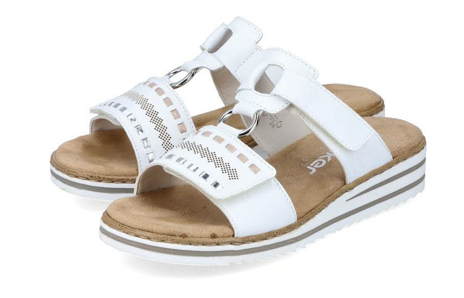 Rieker Damen Pantoletten Hausschuhe weiß