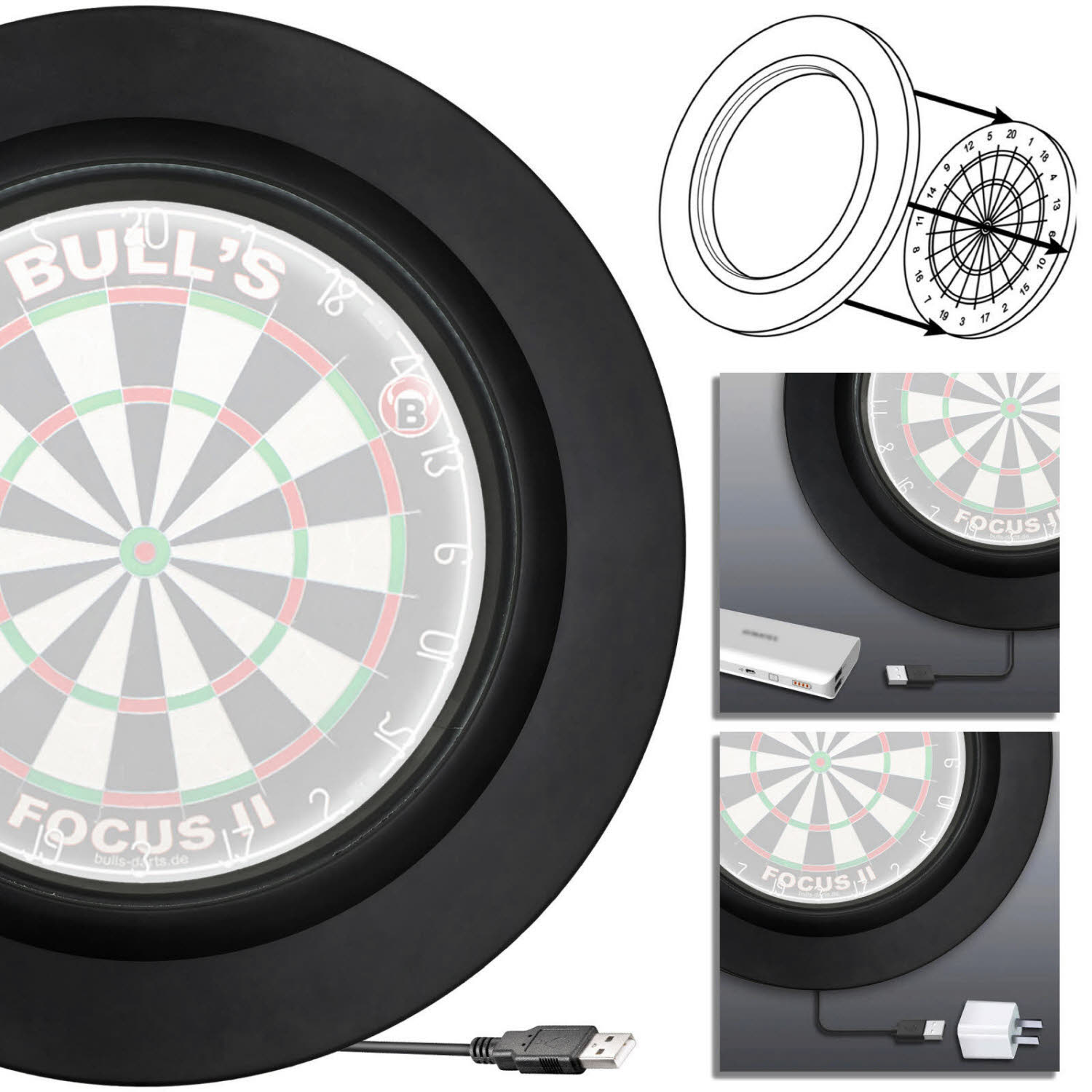 Embassy Sports Lightning LED PU Surround Dartboard Beleuchtung schwarz