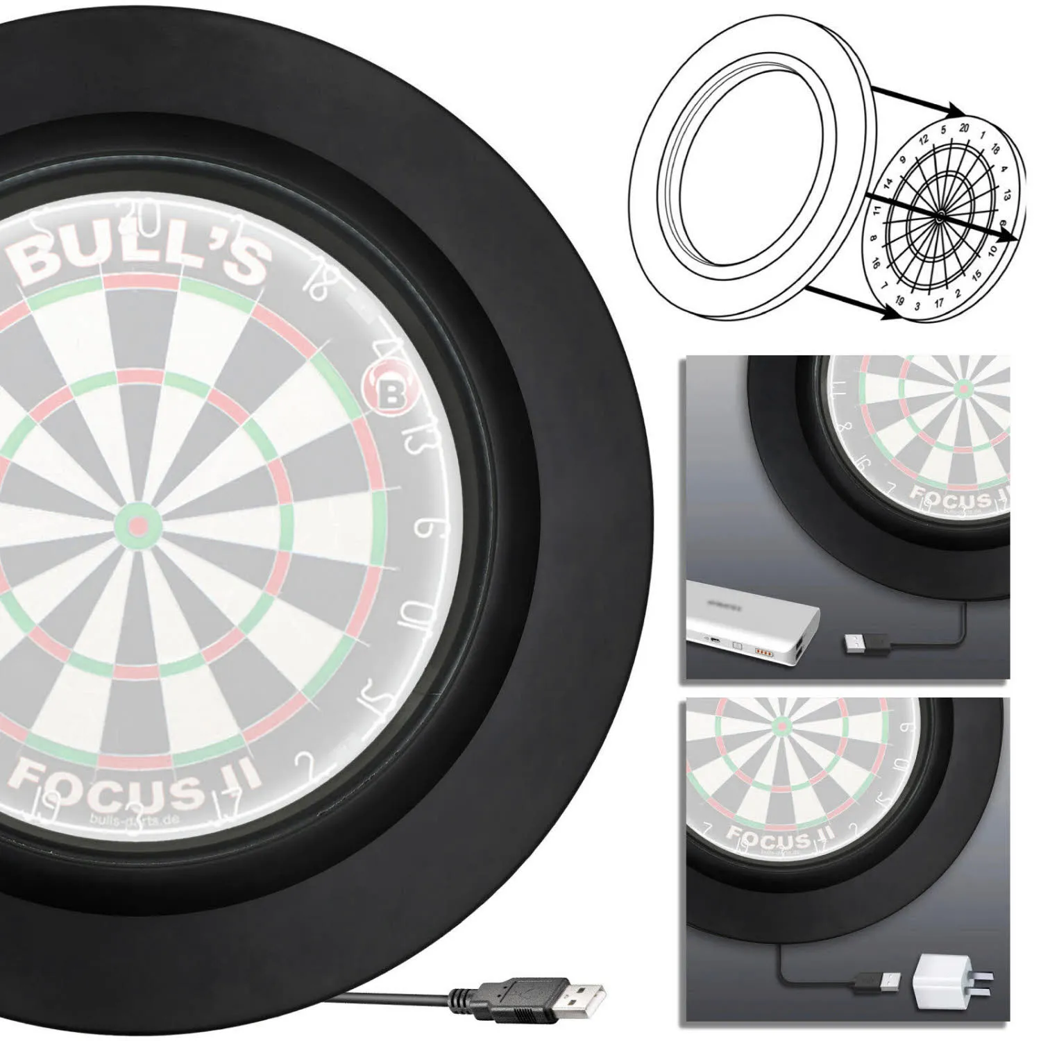 Embassy Sports Lightning LED PU Surround Dartboard Beleuchtung schwarz