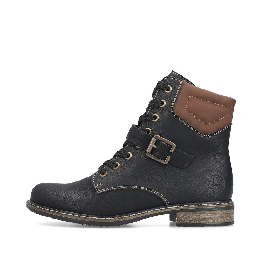 Rieker Schnürstiefel Damen Freizeitstiefel Kurzstiefel schwarz