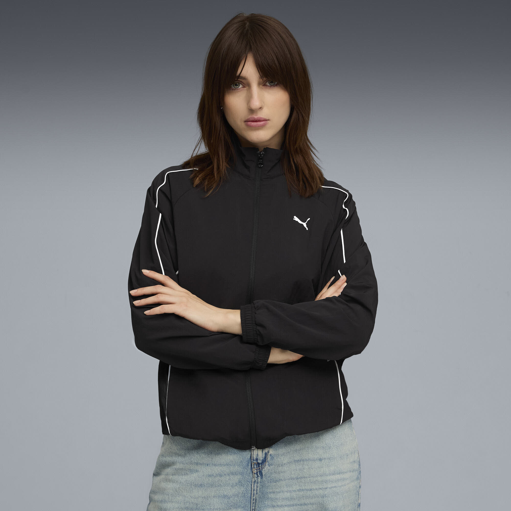 Puma SPORT Comfort Woven Full-Zip Jacket Damen Trainingsweste schwarz