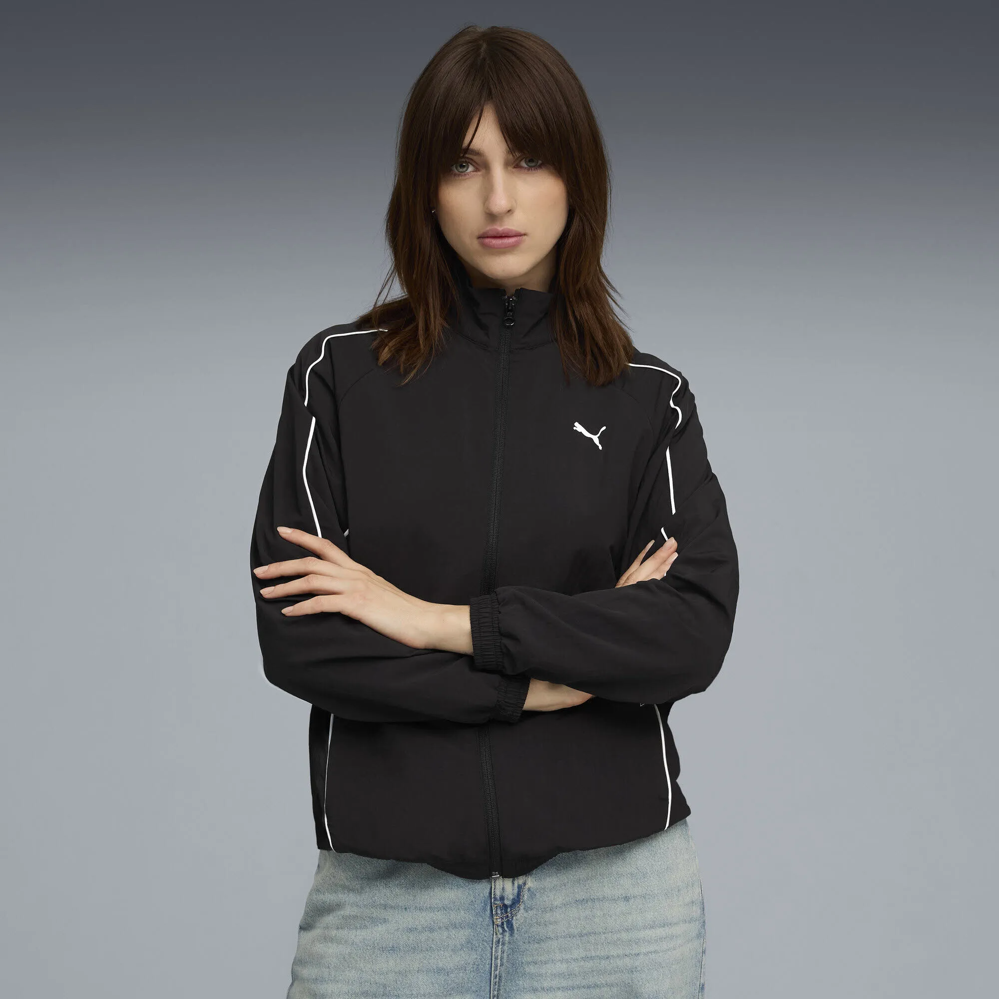Puma SPORT Comfort Woven Full-Zip Jacket Damen Trainingsweste schwarz