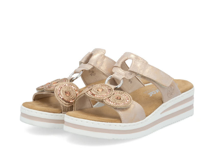 Rieker Damen Pantoletten rosegold rosa gold beige