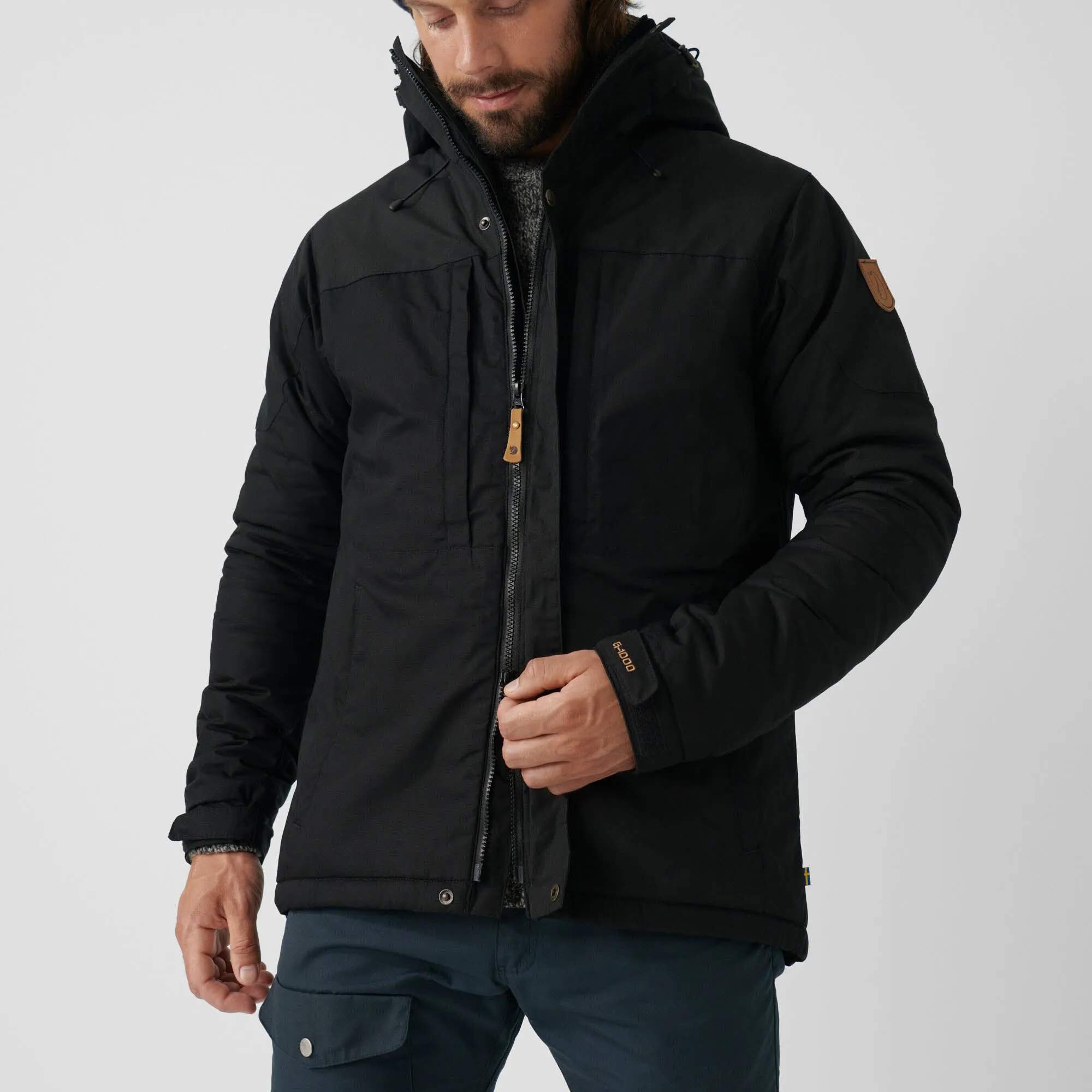 Fjällräven HE Skogsö Padded Jacket Herren Freizeitjacke Langarm Kapuze modisch warm Alltag Freizeit schwarz NEU