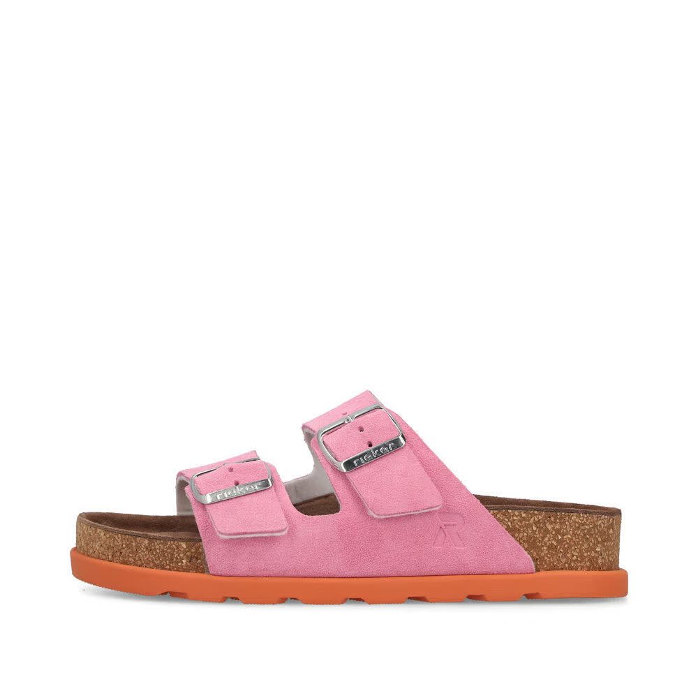 Rieker FSK Damen Pantoletten Hausschuhe rosa/orange