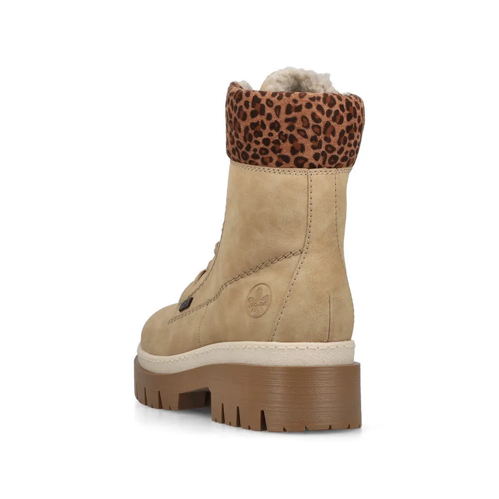 Rieker Schnürstiefel Damen Kurzstiefel Freizeitstiefel gefüttert beige