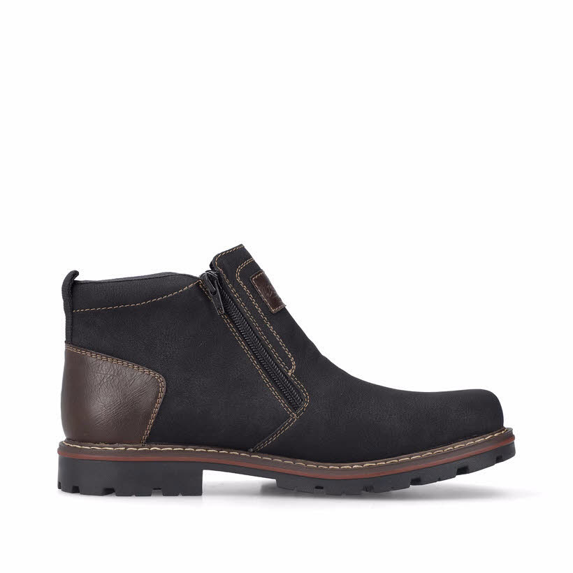 Rieker Herren Kurzstiefel Stiefelette Slipper gefüttert schwarz