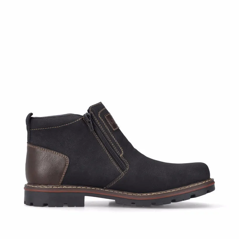 Rieker Herren Kurzstiefel Stiefelette Slipper gefüttert schwarz