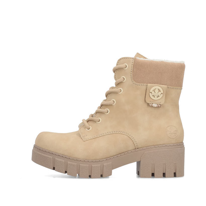 Rieker Biker Boots Damen Stiefeletten Schnürstiefel Kurzstiefel beige