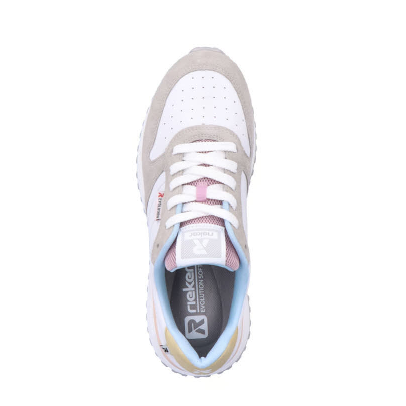 Rieker Damen Sneaker Low swan-white stone-grey weiß