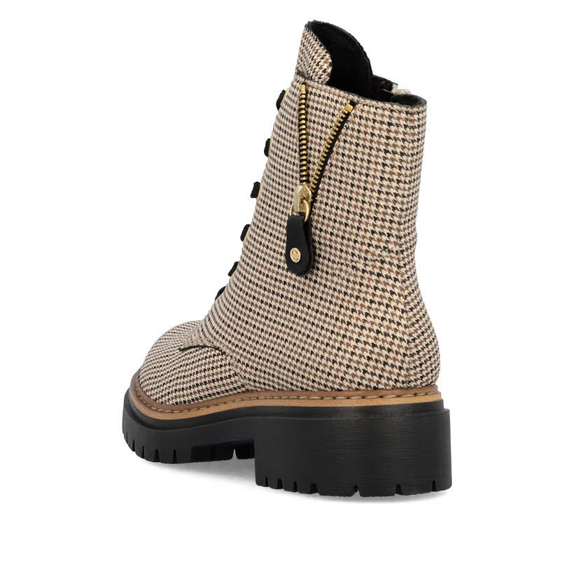 Rieker Biker Boots Damen Kurzstiefel Schnürstiefel beige-schwarz-beige