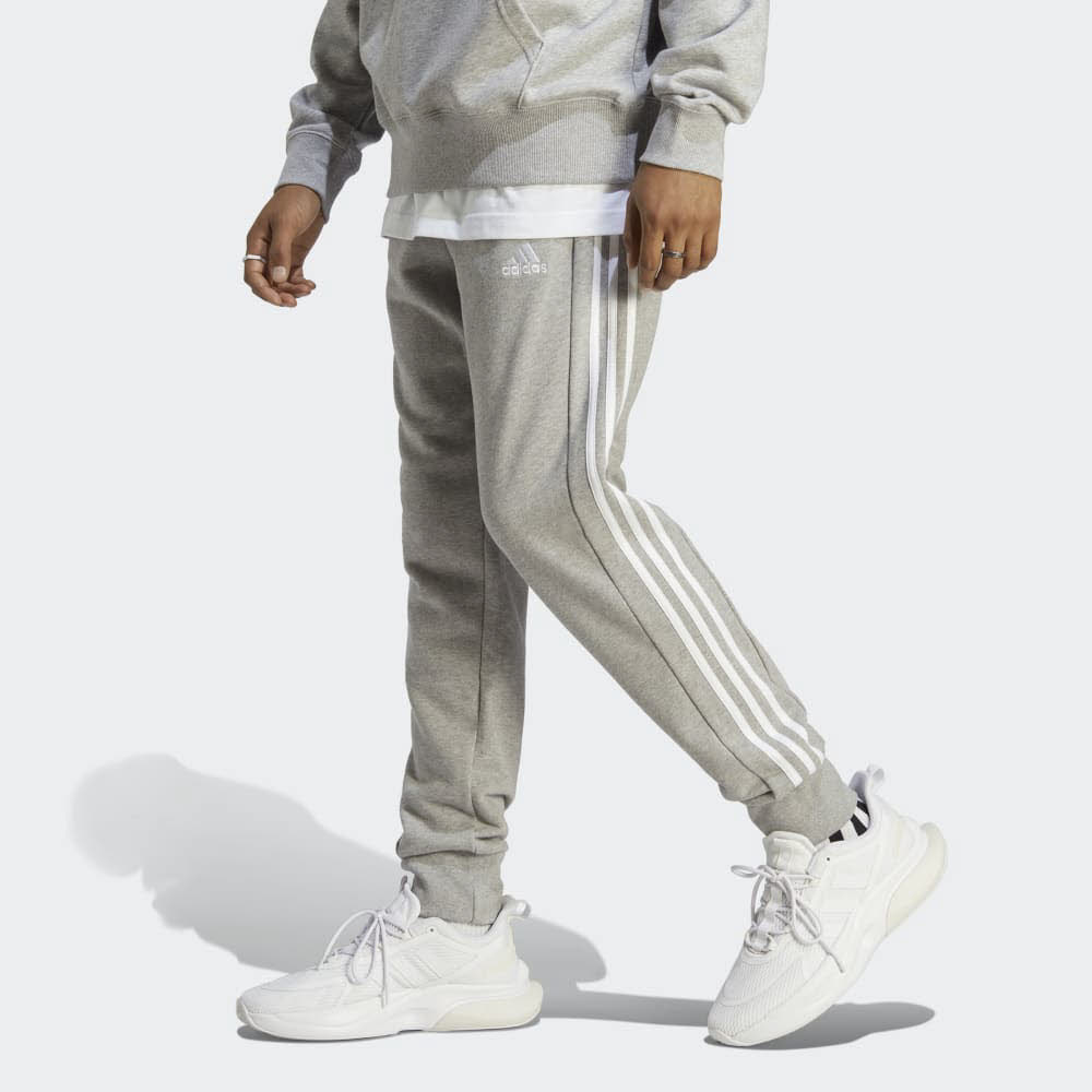 adidas ESSENTIALS FRENCH TERRY TAPERED CUFF 3-STREIFEN Herren Hose Jogginghose grau