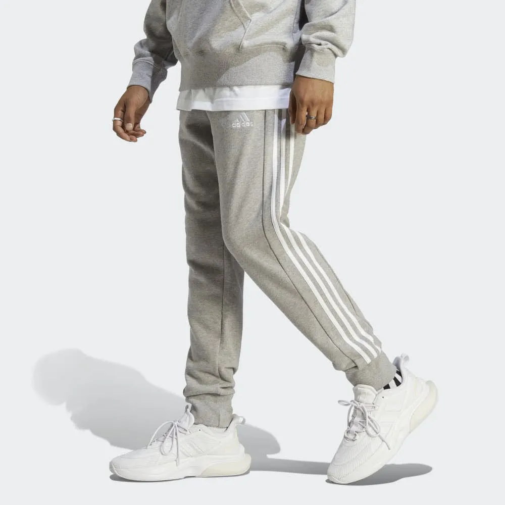 adidas ESSENTIALS FRENCH TERRY TAPERED CUFF 3-STREIFEN Herren Hose Jogginghose grau