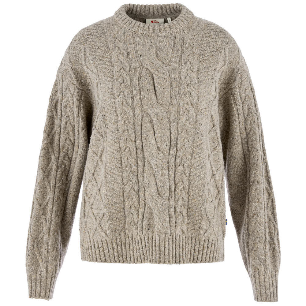 Fjällräven Övik Cable Knit Damen Strickpullover Wollsweater beige