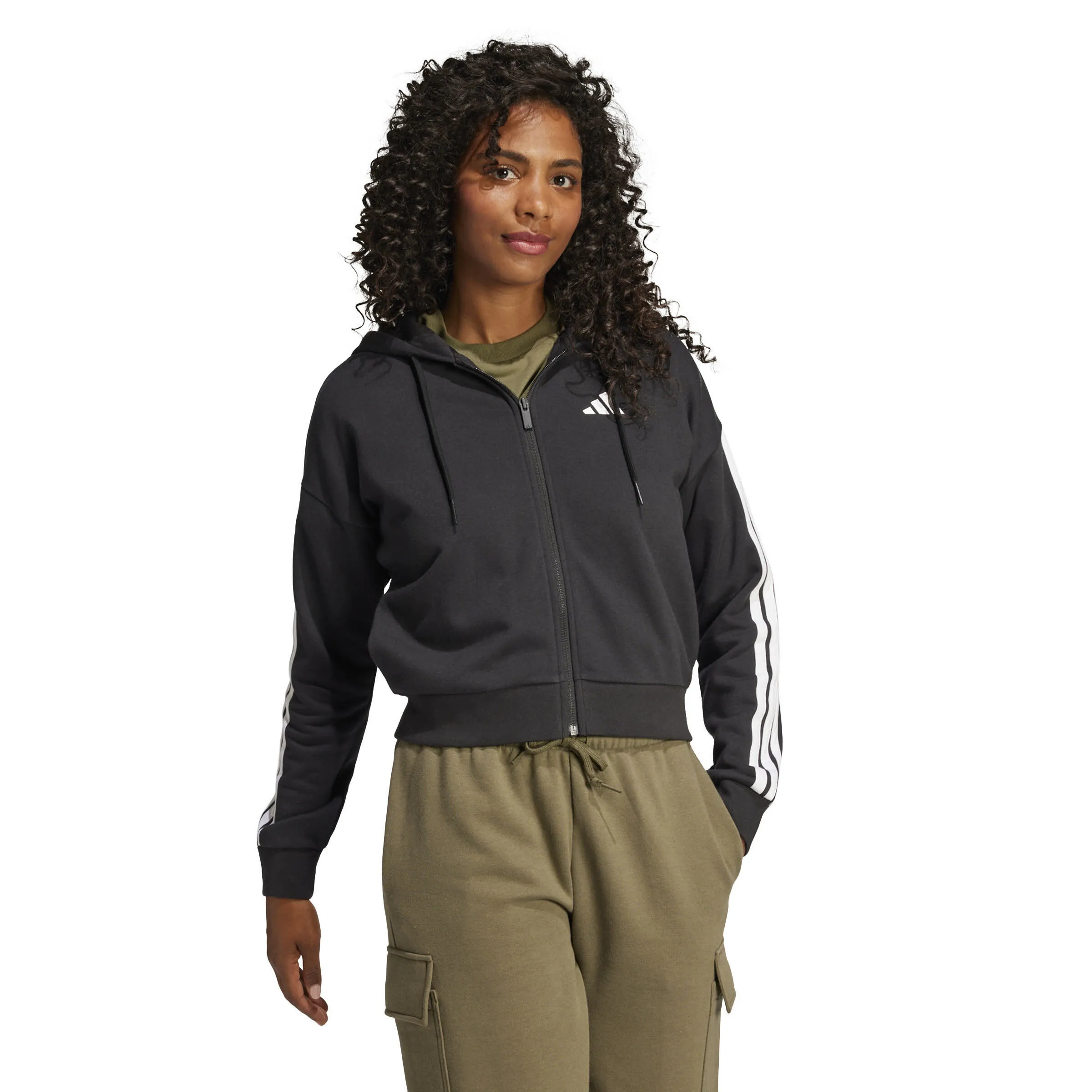adidas Essentials 3-Streifen French Terry Kapuzenjacke Damen schwarz