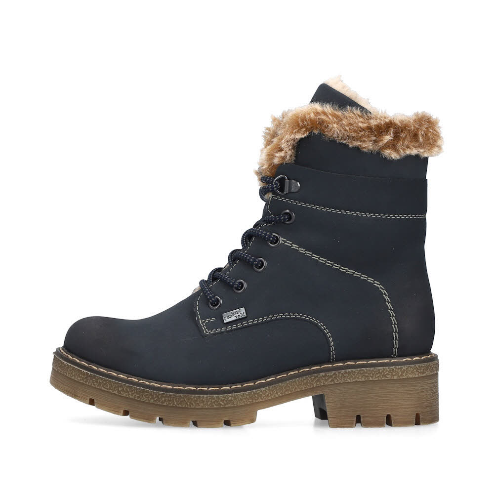 Rieker Schnürstiefel Damen Freizeitstiefel Stiefelette gefüttert blau