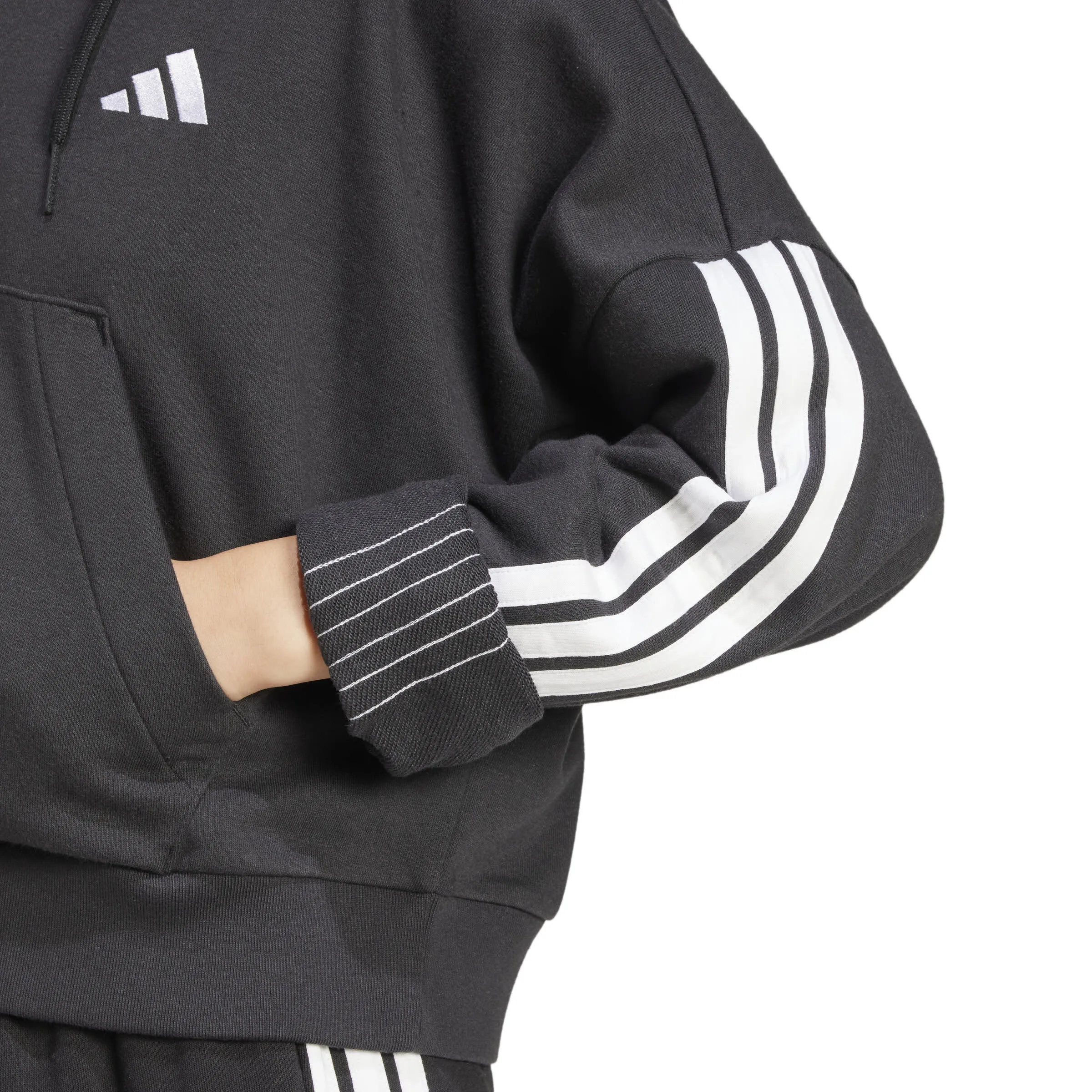 Essentials 3-Stripes French Terry Quarter-Zip Hoodie Damen schwarz
