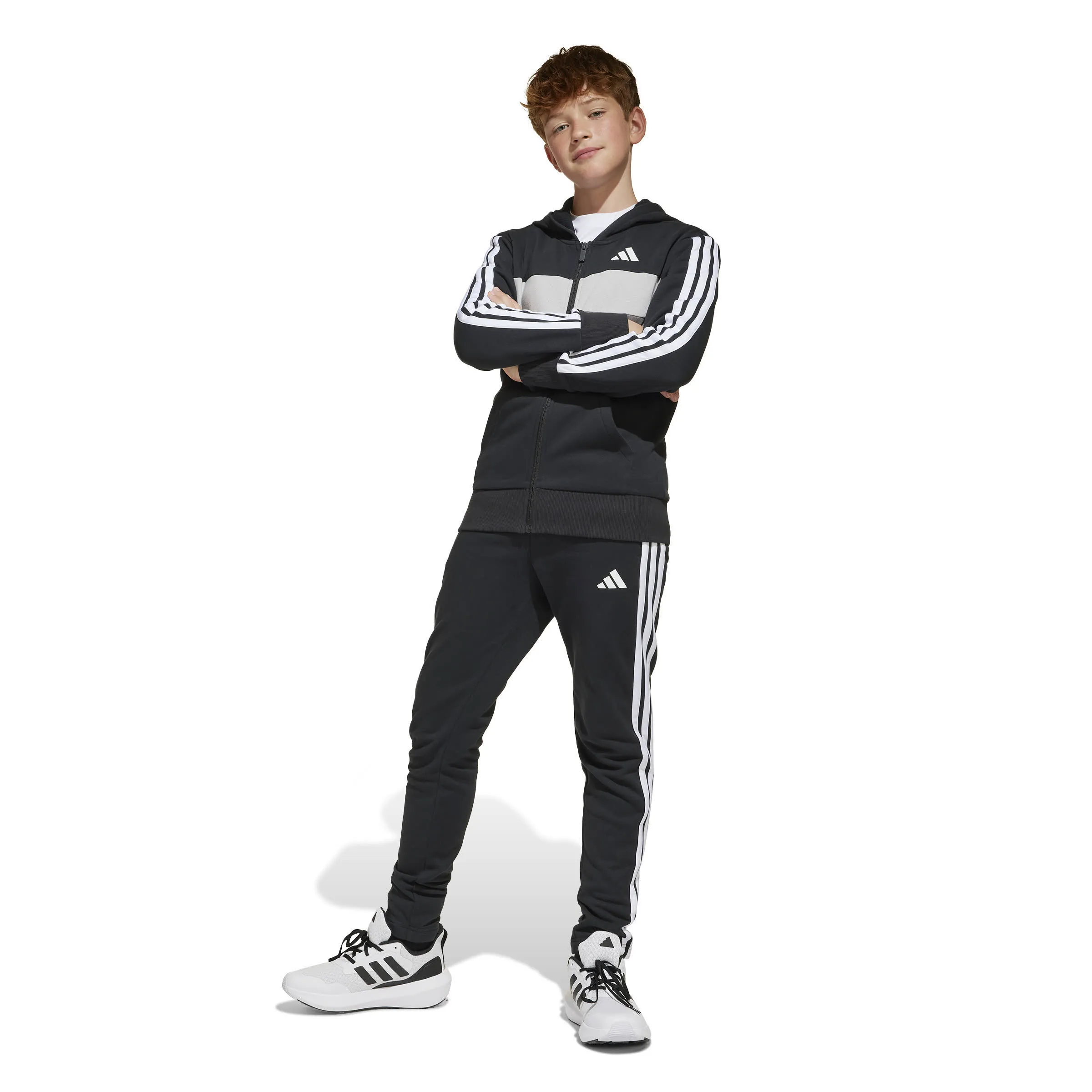 adidas J 3S Tib Fl Ts Kinder Trainingsanzug schwarz/weiß